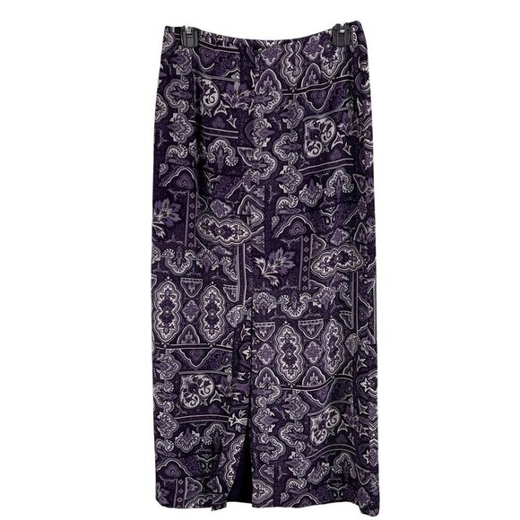 Talbots Womens 4 Purple Geometric Print A-Line Midi High Waist Skirt Silk Boho - Picture 2 of 16